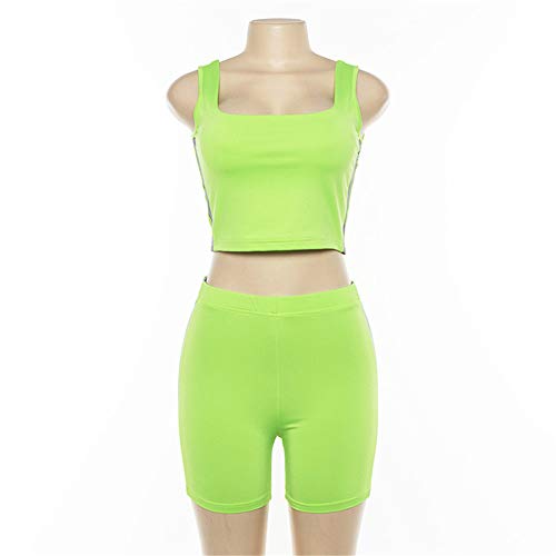 Fansu Conjunto Ropa Deportiva Mujer, Deportivos Entrenamiento Fitness Yoga Top y Pantalones Leggings Raya Lateral Set Chandal Estampada Running Pilates (S,Verde Fluorescente)