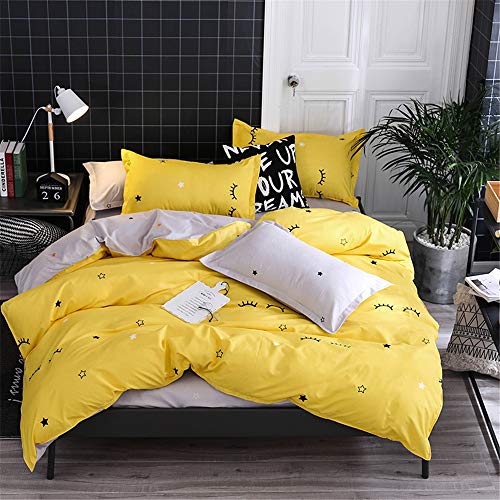 Fansu Juego de Ropa de Cama 4 Piezas, Incluye Estilo Nórdico Moda Microfibra 1 Cremallera Funda Nórdica de Edredón + 1 Cama Sábana + 2 Fundas de Almohada (220x240cm-2.2M,Pestañas Amarillas)