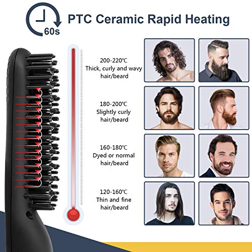 fayleer Plancha Barba Alisador Barba Cepillo Alisador de Pelo Cabello Peine Barba Eléctrico Plancha Pelo Flequillo para Hombre Mujer con Pantalla LCD 6 Temperatura Regulable 120-220°C Anti-escaldado