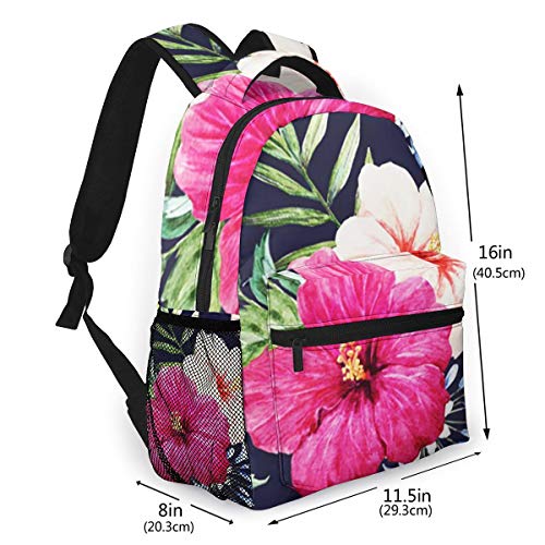 FDFCSD Mochilas Escolares, Flor Tropical Hibisco Púrpura Mochila Hombre Mujer Casual Mochila para Portatil 14 Pulgadas Mochila Universidad Resistente Mochila Instituto