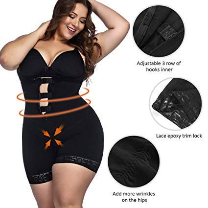 FeelinGirl Mujer Faja Reductora con Cinta Ajustable Corsé Bustier Ajustable Cremallera Shapewear Corset Waist Trainer Negro XS/Talla 32-34