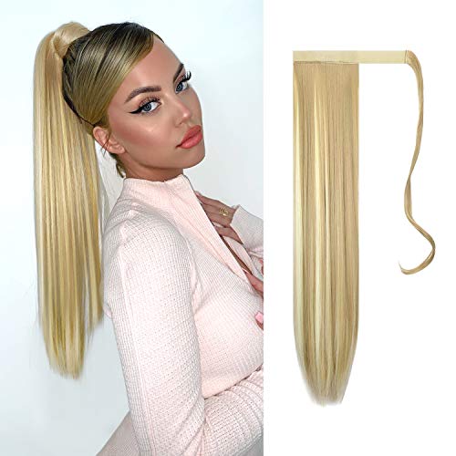 FESHFEN Cola de Caballo Extensiones Postizos de pelo fibras sintéticas de cabello pelo liso largo 61cm, 125g