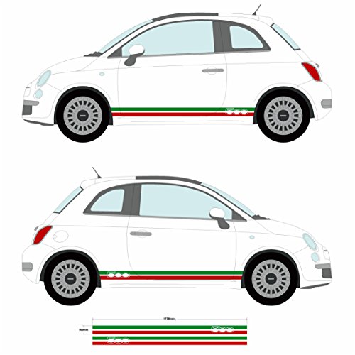 FIAT – Pegatinas laterales de vinilo para coche con diseño de franjas de la bandera italiana (SS20003)