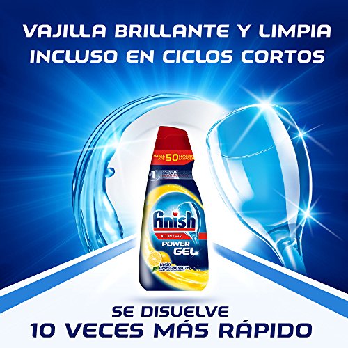 Finish All in 1 Max Power Gel Limón Desengrasante, Detergente Gel para el Lavavajillas, 50 dosis