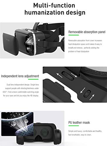 FIYAPOO 3D VR Gafas de Realidad Virtual, VR Glasses Visión Panorámico 360 Grado Película 3D Juego Immersivo para Móviles 4.7-6.6 Pulgada (Gafas VR con Auriculares)