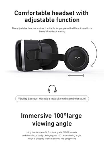 FIYAPOO 3D VR Gafas de Realidad Virtual, VR Glasses Visión Panorámico 360 Grado Película 3D Juego Immersivo para Móviles 4.7-6.6 Pulgada (Gafas VR con Auriculares)