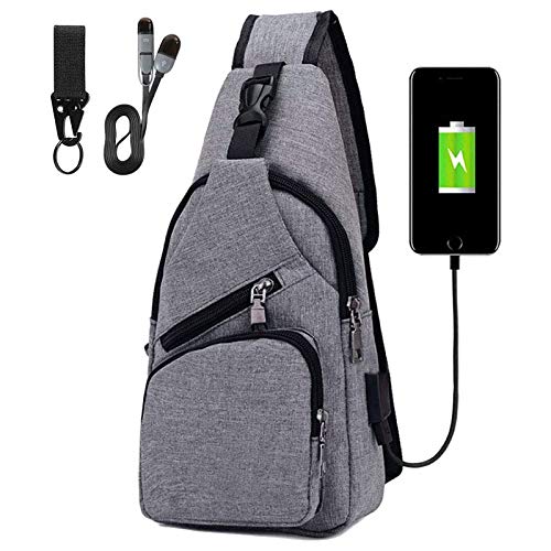 flintronic Sling Bag, Bolsa de Pecho con Puerto de Carga USB, Puerto Crossbody para Hombres Mujeres Senderismo Ligero Ciclismo Mochila de Viaje para Acampar (Incluye 1 Cable USB)