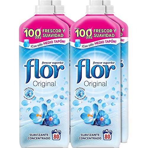 Flor Original - Suavizante concentrado para la ropa, aroma Original - Pack de 4, hasta 320 dosis