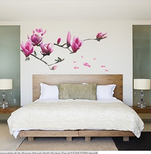 Flores de Magnolia Rama de flores púrpura de Bloosom Tatuajes de pared Pegatinas Calcomanías Decoración del hogar Elegantes flores modernas Decoración de dormitorio vivo Cocina