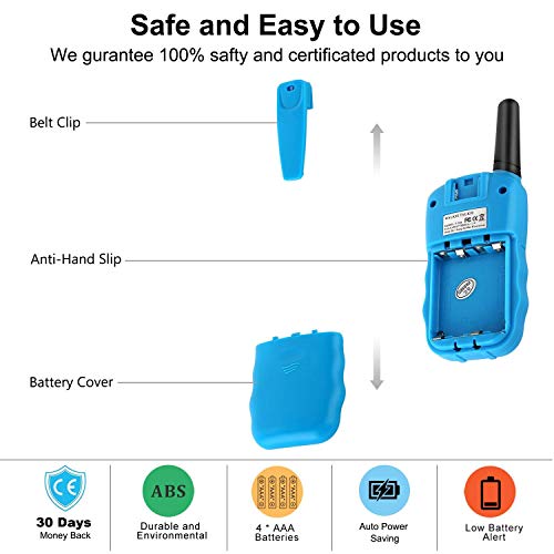 Flybiz Walkie Talkie Niños PMR446 8 Canales LCD Pantalla Función VOX 10 Tonos de Llamada Bloqueo de Canal Linterna Incorporado 8 Canales LCD Pantalla VOX (Azul)