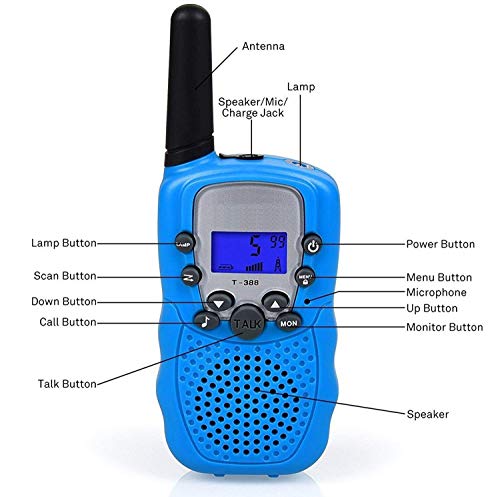 Flybiz Walkie Talkie Niños PMR446 8 Canales LCD Pantalla Función VOX 10 Tonos de Llamada Bloqueo de Canal Linterna Incorporado 8 Canales LCD Pantalla VOX (Azul)