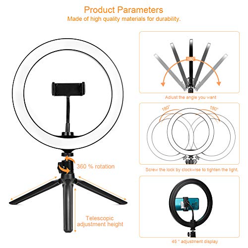 FREESOO Luz de Anillo de 6.3" con Trípode Altura Ajustable 10W Regulable LED para Cámara con 3 Modos de Luz 3200k-6500k y 5 Niveles de Brillo USB para Móvil, Youtube, Disparo Selfie Video Maquillaje
