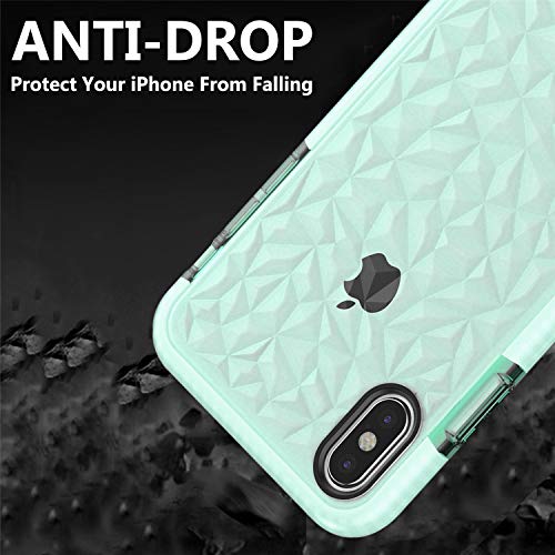 Funda Compatible con iPhone XS MAX, Carcasa Silicona Transparente Protector TPU Airbag Anti-Choque Ultra-Delgado Case 3D Modelo Geométrico de Diamante Funda para Teléfono (iPhone XS MAX, Verde)