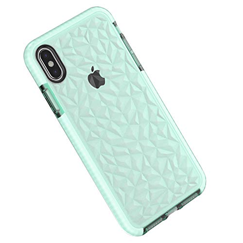 Funda Compatible con iPhone XS MAX, Carcasa Silicona Transparente Protector TPU Airbag Anti-Choque Ultra-Delgado Case 3D Modelo Geométrico de Diamante Funda para Teléfono (iPhone XS MAX, Verde)