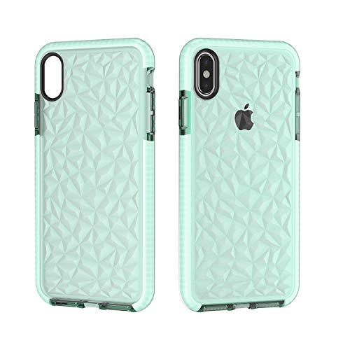 Funda iPhone X/XS, Carcasa Silicona Transparente Protector TPU Airbag Anti-Choque Ultra-Delgado Anti-arañazos Case 3D Modelo Geométrico de Diamante Funda para Teléfono (iPhone X/XS, Verde)