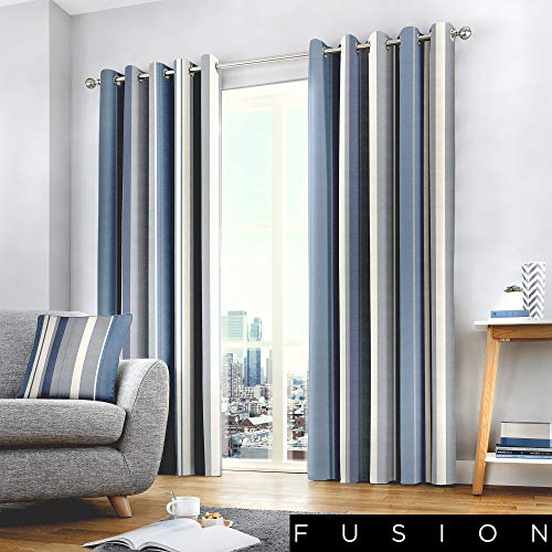 Fusion Cojín de Rayas Whitworth, 100% algodón, Forro: 52% poliéster y 48% algodón, Azul, Curtains: 66" Width x 90" Drop (168 x 229cm)