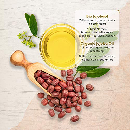 GANADOR 06/20* Aceite de Jojoba ORGÁNICO - Vegano + Prensado en Frío - Rico en Vitamina E para una Piel Suave y Pelo y Uñas Sanas - Envasado en Botella de Vidrio de 200 ml - 100% Puro y Natural