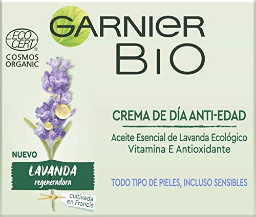 Garnier BIO Crema Antiedad Regeneradora con Aceite Esencial Lavanda y Argán Ecológicos y Vitamina E - 50 ml