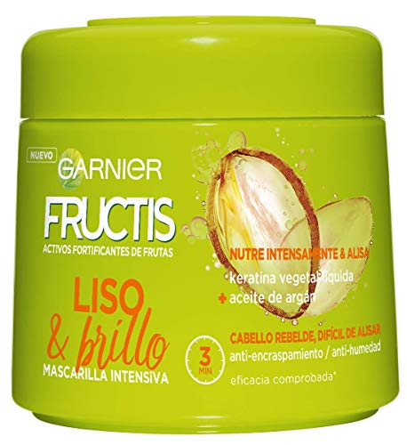 Garnier Fructis Liso & Brillo Mascarilla Capilar Fortificante que Alisa y Nutre, con Keratina Vegetal Líquida y Aceite de Argán - 300 ml