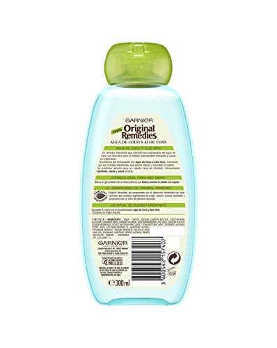 Garnier Original Remedies - Champú Hidratante Agua de Coco y Aloe Vera para Pelo Normal - 300 ml