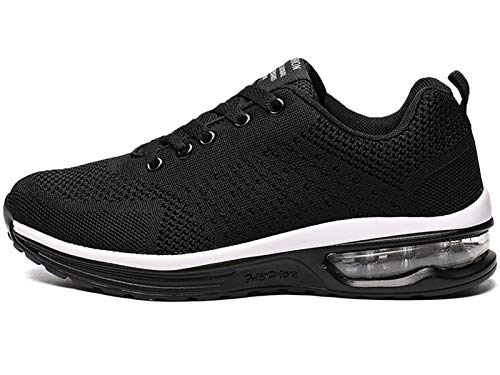 GAXmi Zapatillas Deportivas Mujer Zapatos de Malla Transpirables y Ligeros con Cordones y Cojín de Aire para Running Fitness Negro 40 EU (Etiqueta 42)