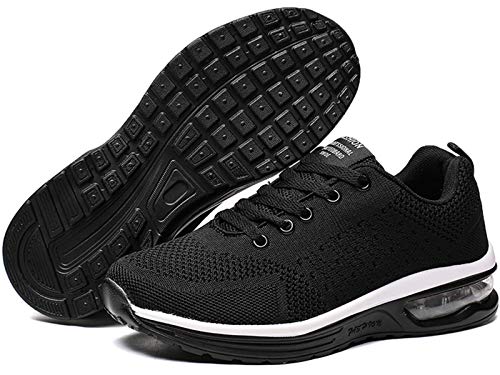 GAXmi Zapatillas Deportivas Mujer Zapatos de Malla Transpirables y Ligeros con Cordones y Cojín de Aire para Running Fitness Negro 40 EU (Etiqueta 42)