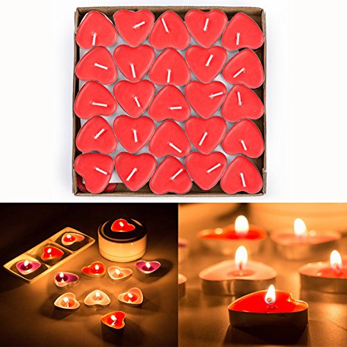 Gearmax® 50pcs Corazón Flotantes Velas Sin Humo Pudín Creativo Romántico Vela de Amor para Cumpleaños (Rojo)