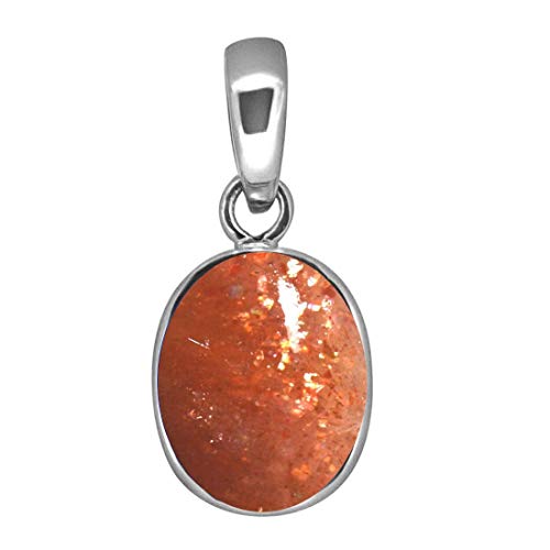 Gemsyogi Unisex plata de ley 925 ovalada Orange piedra-sol-natural