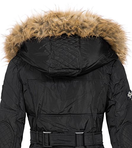 Geographical Norway Belissima - Chaqueta de invierno para mujer con capucha de piel XL negro M