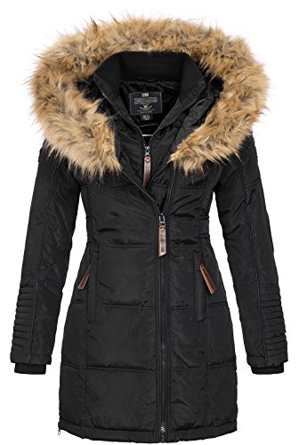 Geographical Norway Belissima - Chaqueta de invierno para mujer con capucha de piel XL negro M