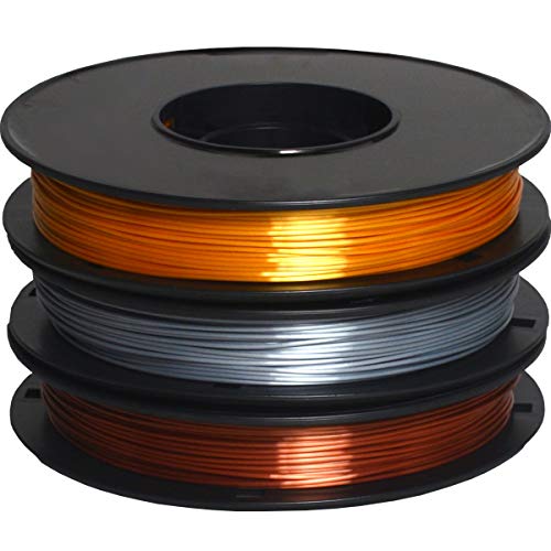GIANTARM - Filamento de seda PLA 1,75 mm, para impresora 3D, 0,5 kg por bobina, 3 bobinas (oro + plata + cobre)