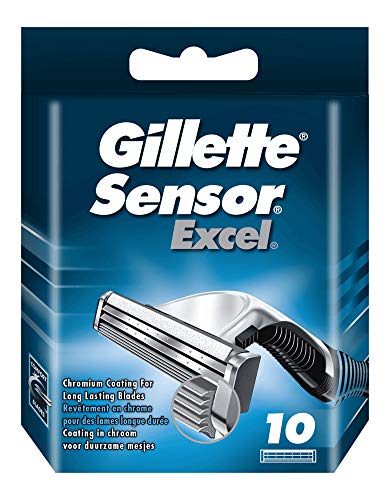 Gillette Sensor Excel Cuchillas de Afeitar, Paquete de 10 Cuchillas de Recambio