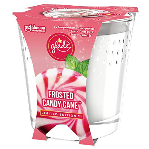 Glade (Brise) Vela aromática en vaso de cristal Frosted Candy Cane (menta, azúcar, crema de vainilla), hasta 30 horas de combustión, 6 unidades