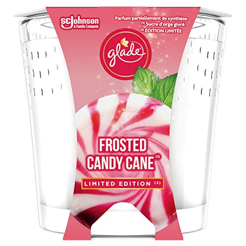 Glade (Brise) Vela aromática en vaso de cristal Frosted Candy Cane (menta, azúcar, crema de vainilla), hasta 30 horas de combustión, 6 unidades