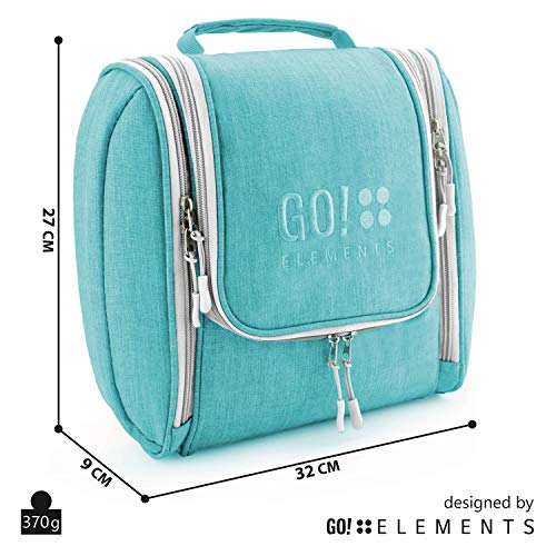 GO!elements® Bolsa de Aseo para Colgar Hombres y Mujeres | Neceser cosmético Hombre Grande Mujer para Maletas y Equipaje de Mano | Neceser de Viaje, Color:Turquesa