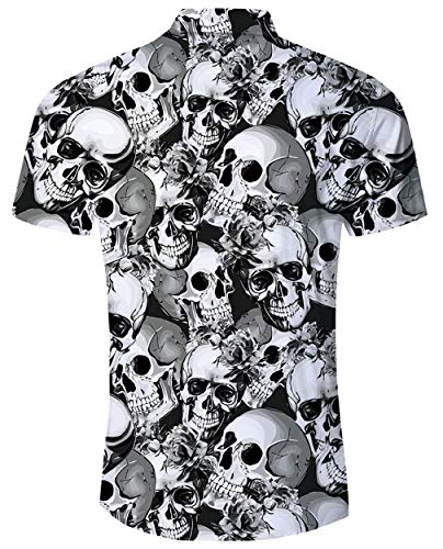 Goodstoworld Camisa Flores Hombre Halloween Casual Manga Corta Ajuste Regular para Hombre Hombre botón de Camisa Calabaza de impresión hacia Abajo Floral