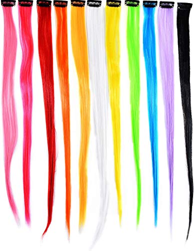 gotyou 24 Piezas Clip de Extensiones de Cabello liso Colorido,Pelucas de Clip Multicolor del arco Iris Extensiones de Cabello,Accesorios de Vestir para Fiestas de Cosplay para Niños(24 Colores)