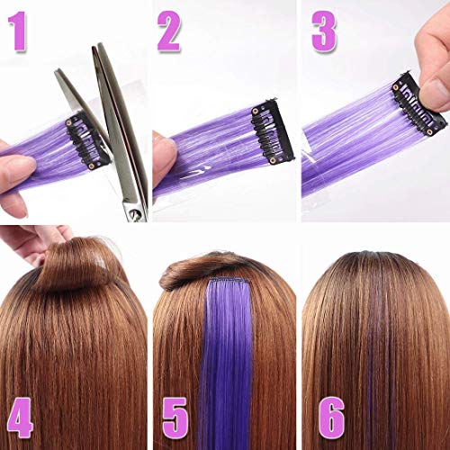 gotyou 24 Piezas Clip de Extensiones de Cabello liso Colorido,Pelucas de Clip Multicolor del arco Iris Extensiones de Cabello,Accesorios de Vestir para Fiestas de Cosplay para Niños(24 Colores)