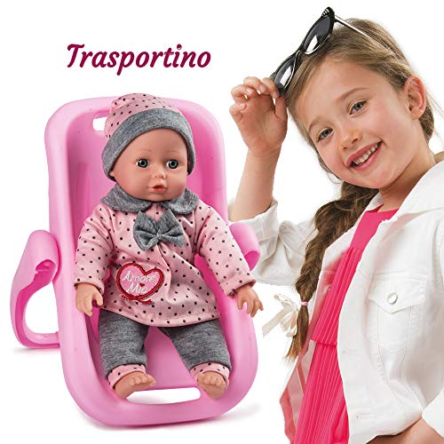 Grandi Giochi - GG71193, Amore Mio - Silla de Coche con muñeca y Accesorios, Color Rosa