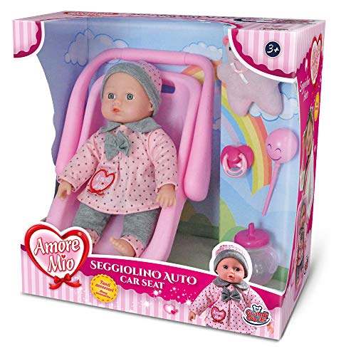 Grandi Giochi - GG71193, Amore Mio - Silla de Coche con muñeca y Accesorios, Color Rosa