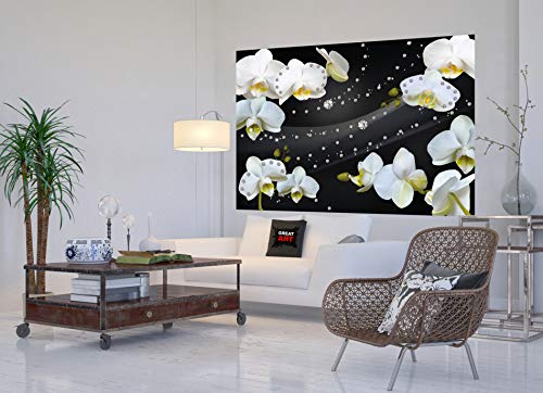 GREAT ART Mural De Pared – Orquídeas con Diamantes Y Fondo Negro – Obra De Arte Diseño Gráfico Patrón Floral Abstracto Foto Papel Pintado Y Tapiz Y Decoración (210 x 140 cm)