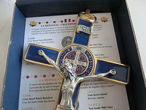 GTBITALY 10.004.21 Azul Cruz Oro Blue San Benito 20 cm esmaltada con Caja Box Gift Saint Benedict esorcismo Lou patrou esorcista Sacerdote Monja Iglesia