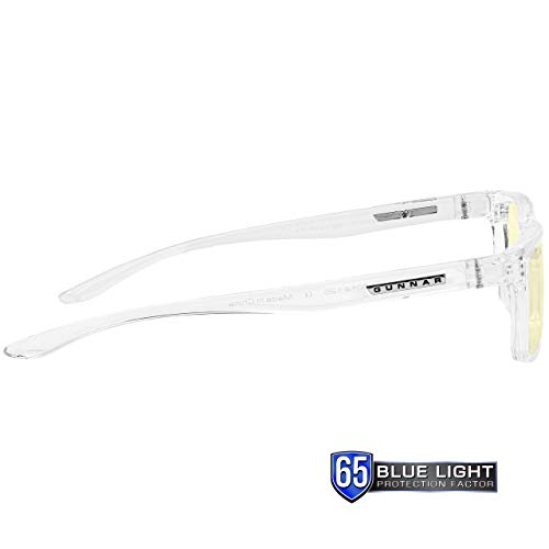 Gunnar Gaming and Computer Eyewear | Cruz Kids Large (age 8-12) | Crystal frame, Amber Tint | Patented lens, 65% Blue Light Protection, 100% UV Light | Reduce Eye Strain & Dryness