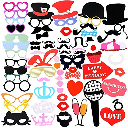 Gyvazla 75Pcs DIY Photo Booth Props Incluyendo Bigotes Gafas Pelo Arcos Sombreros labios spajaritas coronas para el partido, boda, cumpleaños, de la graduación, Accesorios para fiestas