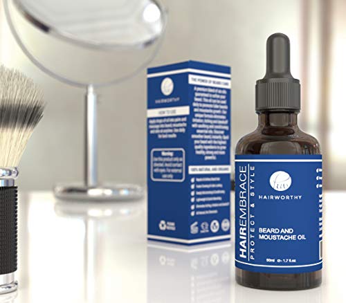 Hairworthy Hairembrace Aceite para barba - 6 aceites orgánicos premium - Suaviza la barba - Minimiza el picor - Contribuye al crecimiento rápido y a la apariencia espesa de la barba.