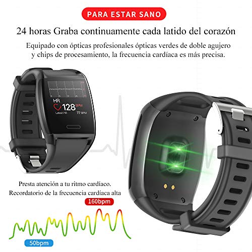 HalfSun Impermeable IP67 Smartwatch, HD Color Screen,Pulsera Inteligente con Pulsómetro, Monitor de Presión Arterial，Monitor de Calorías, Sueño, Podómetro，Pulsera Actividad para Android y iOS