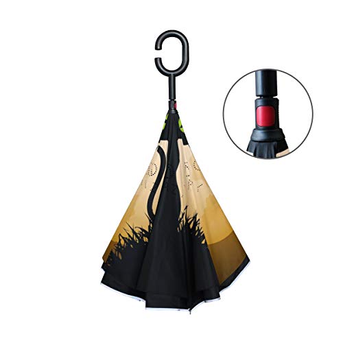 Halloween Cat Witchs Magic Full Moon Nature Reverse Umbrella Windproof with C-Shaped Handle for C-Umbrella Outdoor Umbrella Patio Umbrella