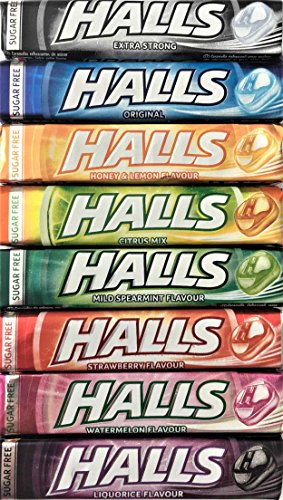 Halls Sin Azúcar BOX PERSONALIZABLE (Extra Fuerte, Original, Miel y Limón, Cítricos, Hierbabuena, Fresa, Sandía, Regaliz y Lima). GRATIS un paquete 32 g sabor a elegir.