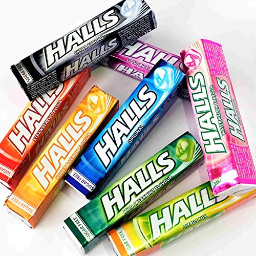 Halls Sin Azúcar BOX PERSONALIZABLE (Extra Fuerte, Original, Miel y Limón, Cítricos, Hierbabuena, Fresa, Sandía, Regaliz y Lima). GRATIS un paquete 32 g sabor a elegir.