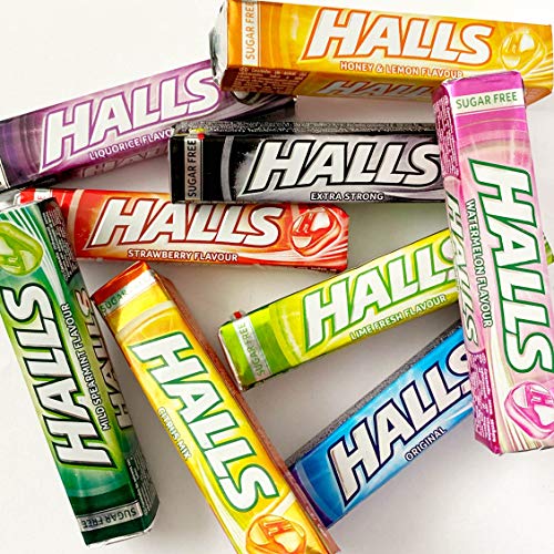 Halls Sin Azúcar Pack COMPLETO 9 sabores x 32 g (Extra Fuerte, Original Eucalipto, Miel-Limón, Cítricos Mix, Fresa, Regaliz, Hierbabuena, Sandía y Lima)